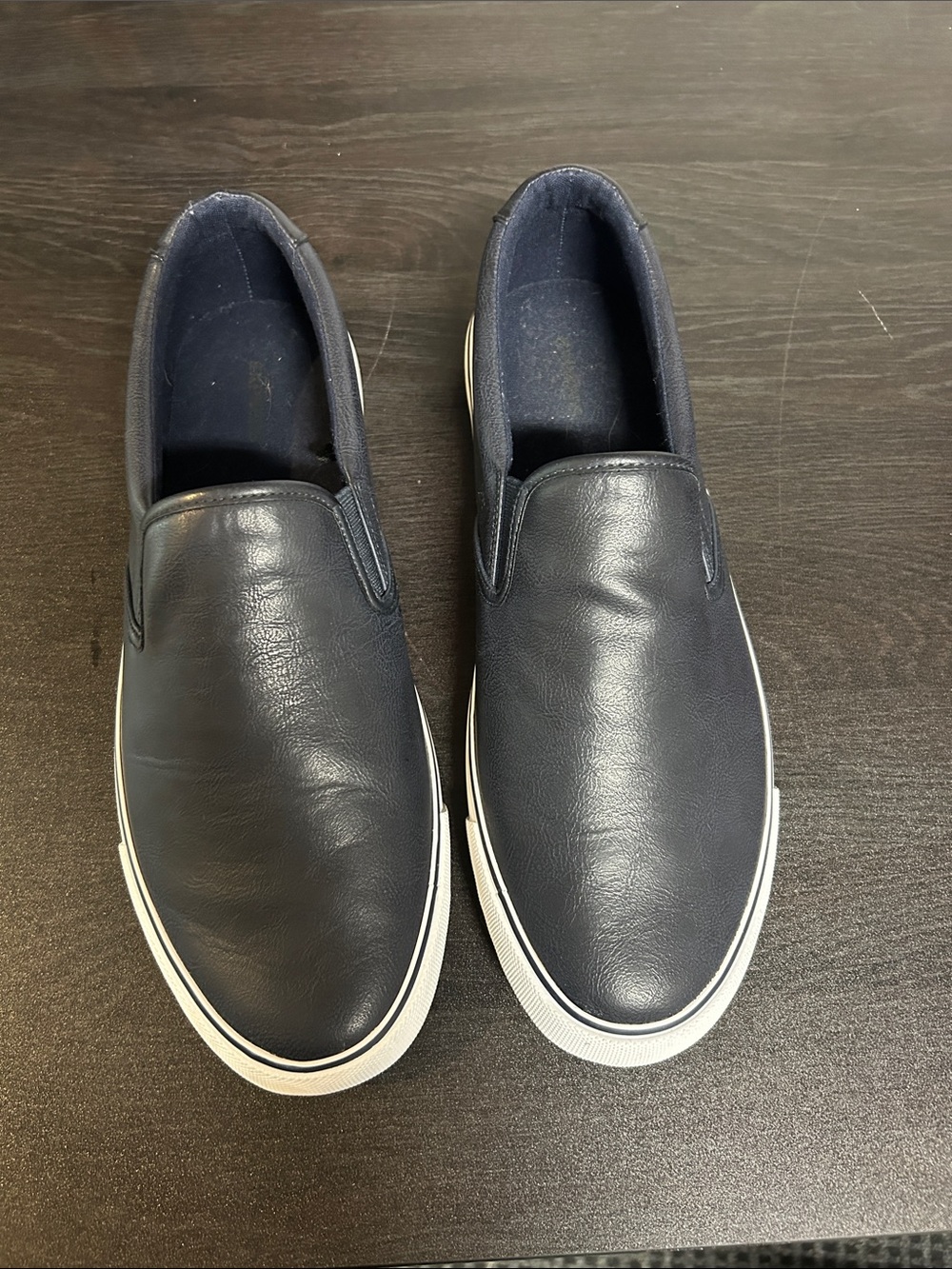 Navy leather slip-on sneaker